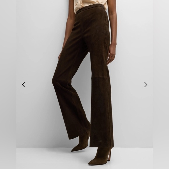 Kobi Halperin Joelle High-Rise Leather Suede Flare Pants Chocolate Brown 2 - Picture 2 of 12
